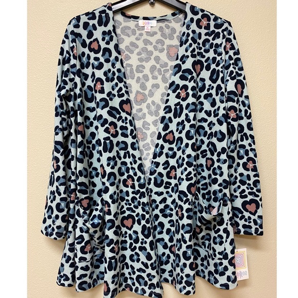 LuLaRoe Sweaters - NWT LuLaRoe Caroline Blue Leopard Heart Medium